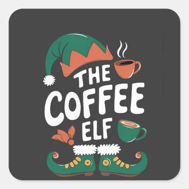 Adesivo Quadrado Elf Café Engraçado Natal Elf Coffeine Lover (Frente)