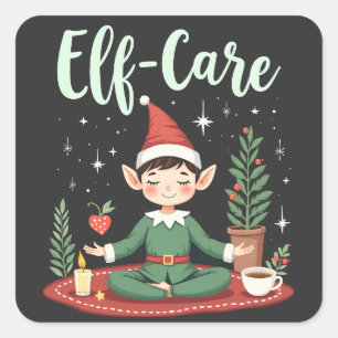 Adesivo Quadrado Elf Care Engraçado Natal Elf Autoatendimento Mágic