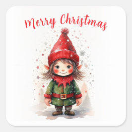 Adesivo Quadrado Elf de Natal design Cute