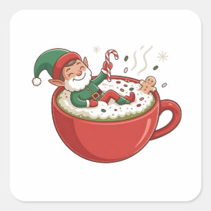 Adesivo Quadrado Elf Engraçado Tomando Bathub com Matcha Beber