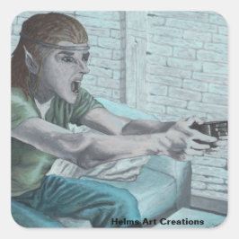 Adesivo Quadrado Elf Video Gamer Boss Lutar Contra Fantasmas Art St