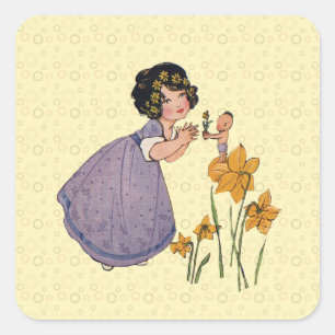 Adesivo Quadrado Elfo de Jardim Narciso Terra das Fadas Primavera P