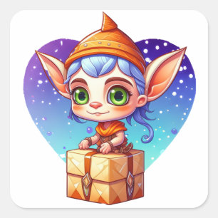 Adesivo Quadrado Elfo de Natal com fundo de neve