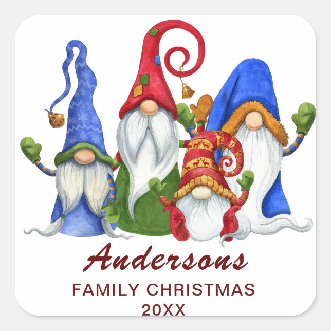 Adesivo Quadrado Elfos Gnomos Natal Presentes Férias Retrô (Frente)