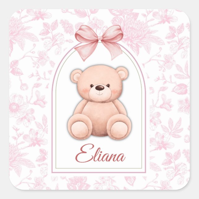 Adesivo Quadrado Eliana | Design de Enfermeiro de Urso Rosa Persona (Frente)