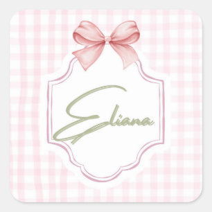 Adesivo Quadrado Eliana Personalizado Arco Rosa & Gingham Impressão