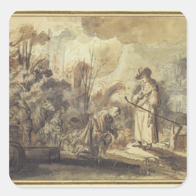 Adesivo Quadrado Eliezer e Rebecca no poço (Frente)