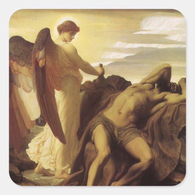 Adesivo Quadrado Elijah na Natureza por Lord Frederic Leighton (Frente)