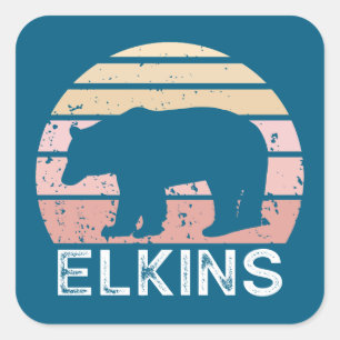 Adesivo Quadrado Elkins Urso Retro West Virginia