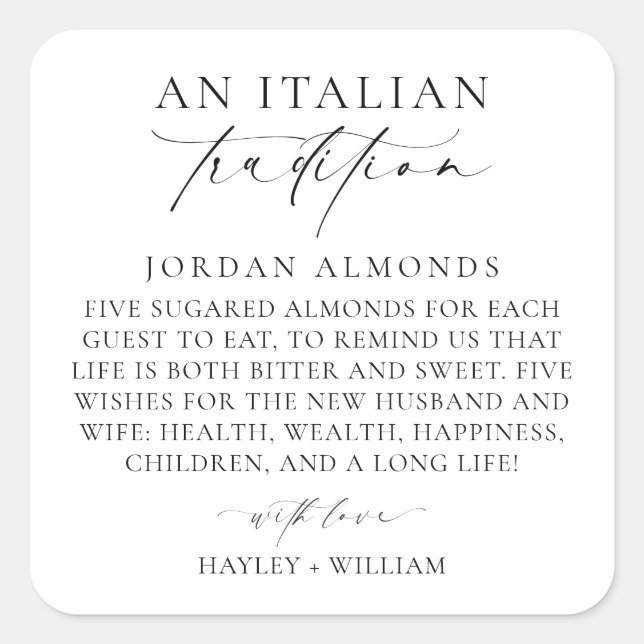 Adesivo Quadrado Ellesmere Uma Tradição Italiana Sugeriu Amêndoas (Frente)