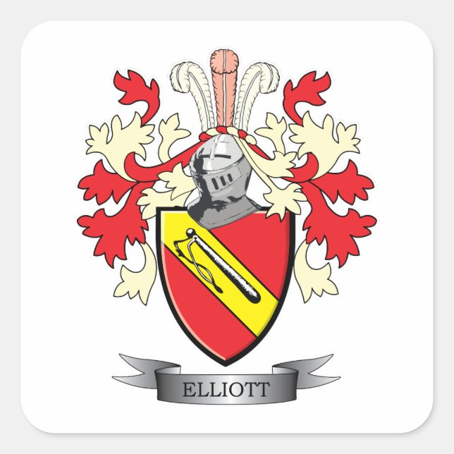 Adesivo Quadrado Elliott Family Crest Casaco de Braços (Frente)