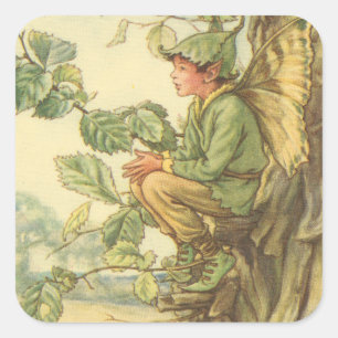 Adesivo Quadrado Elm Fairy alada em árvore