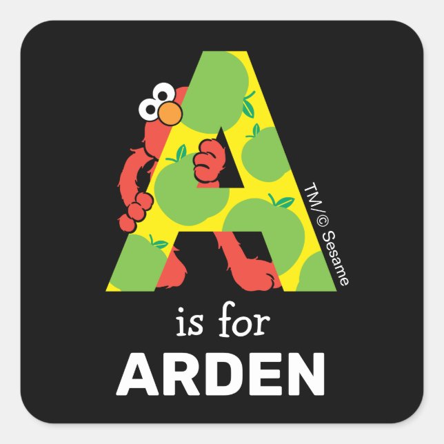 Adesivo Quadrado Elmo Alphabet | A Apple (Frente)