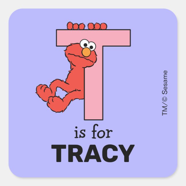 Adesivo Quadrado Elmo Alphabet | T Rosa (Frente)