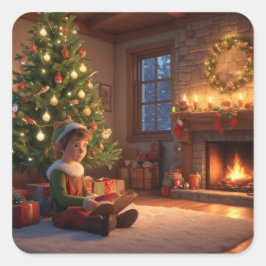 Adesivo Quadrado Elves de Natal