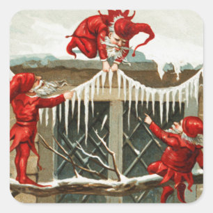 ADESIVO QUADRADO ELVES VERMELHOS ENGRAÇADOS E DECOR DE NATAL COM