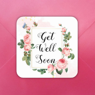 Adesivo Quadrado em breve, rosas de vintage cor-de-rosa