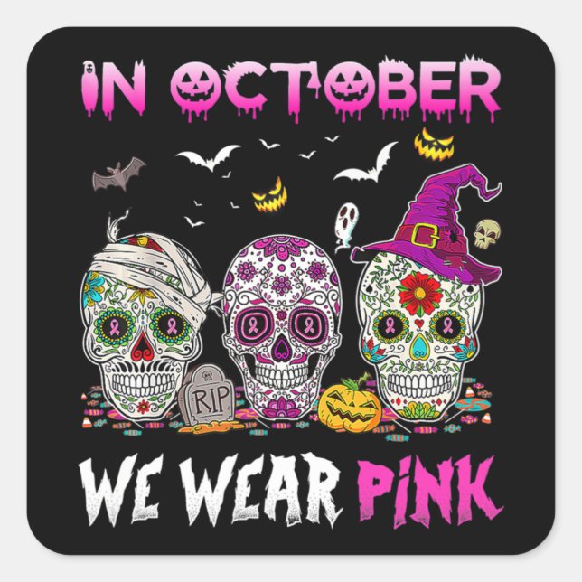 Adesivo Quadrado Em outubro, Vestimos a consciência do Cancer de ma (Frente)