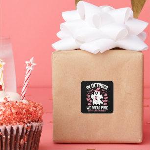 Adesivo Quadrado Em outubro Vestimos Bruxa Rosa De Halloween