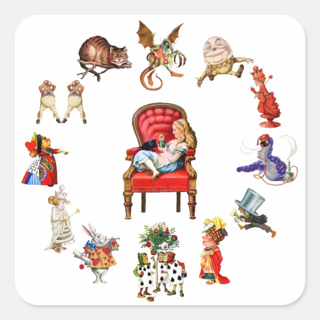 Adesivo Quadrado Em torno de Alice no País das Maravilhas (Frente)