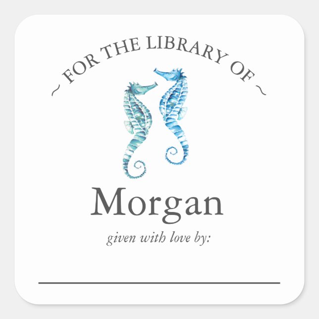 Adesivo Quadrado Embalagem de Cavalos-marinhos azuis (Frente)