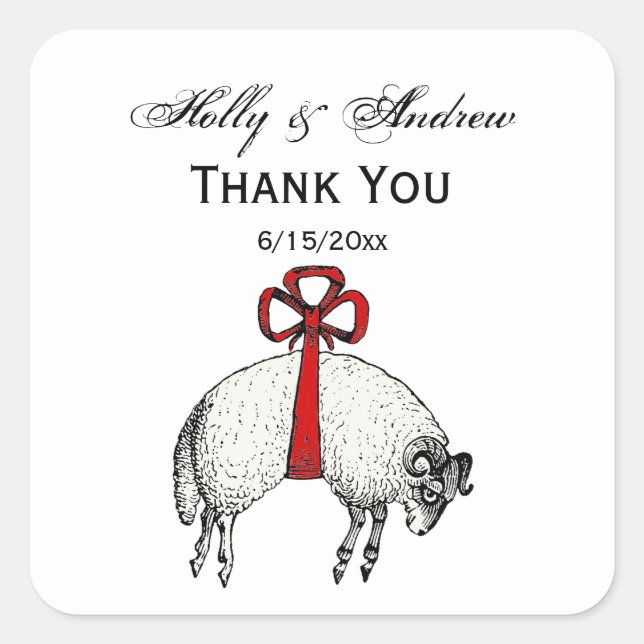 Adesivo Quadrado Emblem de repouso de ovelhas com velo heráldico (Frente)