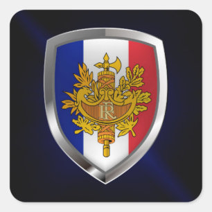 Adesivo Quadrado Emblema Metálico da França