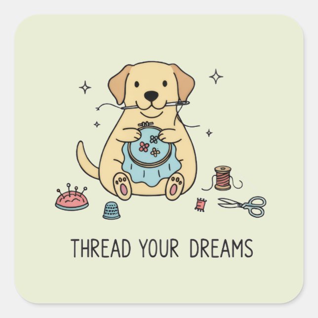 Adesivo Quadrado Embroidery Dog Yellow Labrador Crafting and Sewing (Frente)