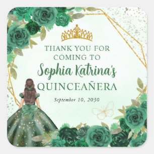 Adesivo Quadrado Emerald Green Dourada Princesa Floral Tiara Obriga