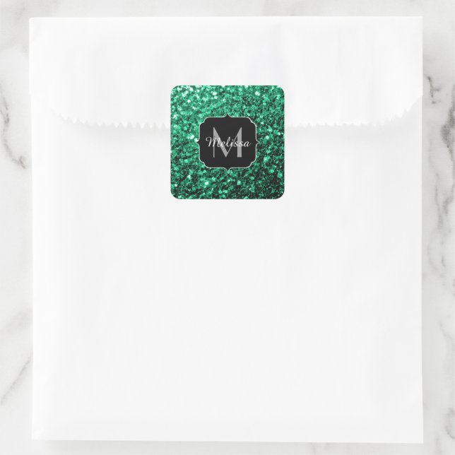 Adesivo Quadrado Emerald Green faux glits brilha monograma (Bolsa)