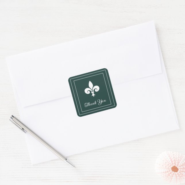 Adesivo Quadrado Emerald Green Fleur de Lis Obrigado Stickers (Envelope)