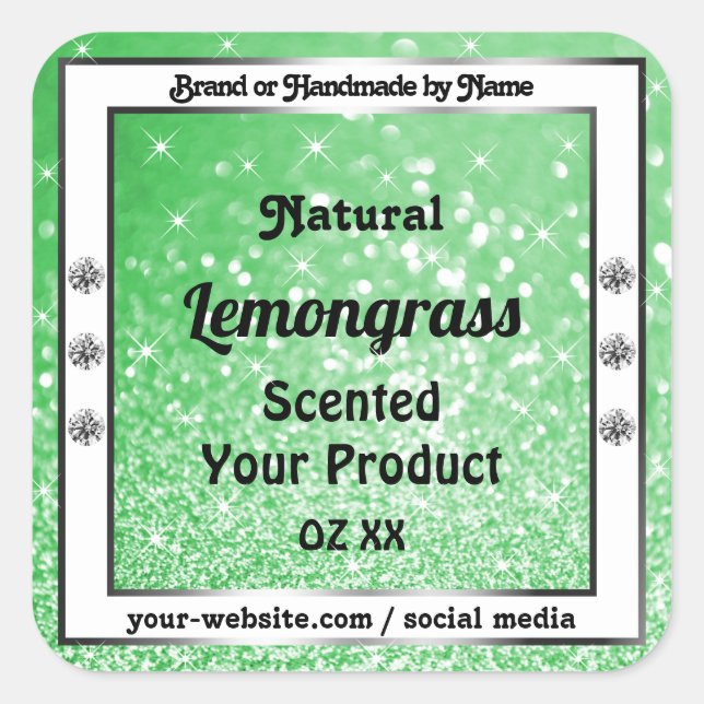 Adesivo Quadrado Emerald Green Glitter com rótulos de produto de di (Frente)