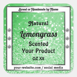 Adesivo Quadrado Emerald Green Glitter com rótulos de produto de di