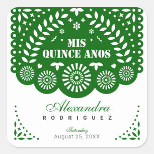 Adesivo Quadrado Emerald Green Papel Picado Mis Quince Años