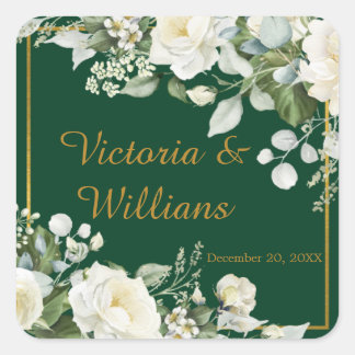 Adesivo Quadrado Emerald Winter Elegant Gold Floral Envelope Seal