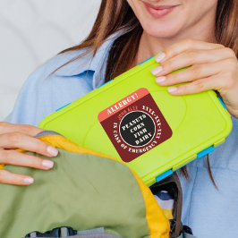 Adesivo Quadrado Emergência de Alerta de Alergia Vermelha Personali