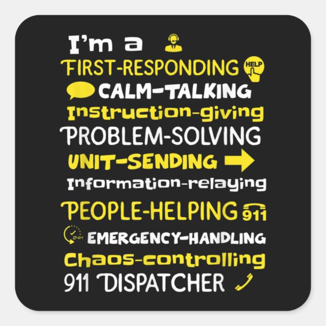 Adesivo Quadrado Emergency Dispatcher - Thin Yellow Line Dispatcher (Frente)