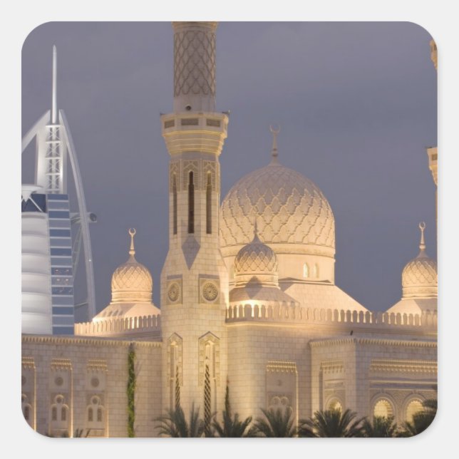 Adesivo Quadrado Emirados Árabes Unidos, Dubai. Mesquita à noite co (Frente)