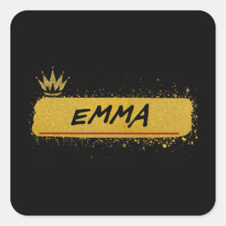 Adesivo Quadrado Emma First Name Dourado Glitter Queen
