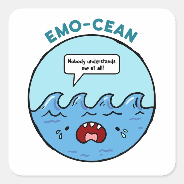 Adesivo Quadrado Emo-cean Ocean Beach Pun Sticker (Frente)