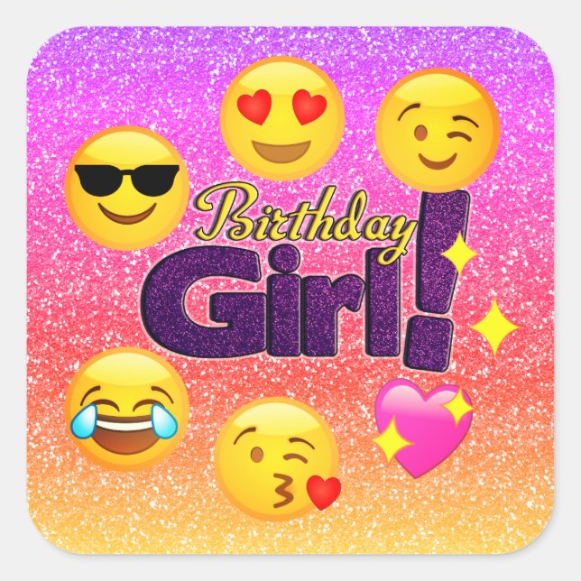 Adesivo Quadrado Emoji Birthday Girl Stickers (Frente)