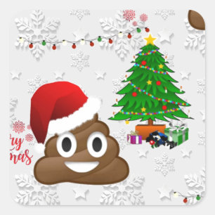 Adesivo Quadrado emoji do poo do Feliz Natal