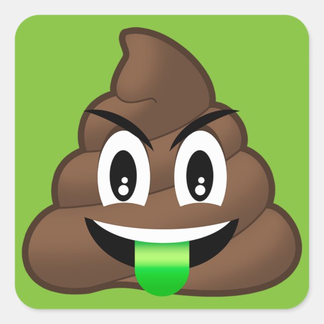 Adesivo Quadrado Emoji, Poop Louco e Louco da Língua Verde (Frente)