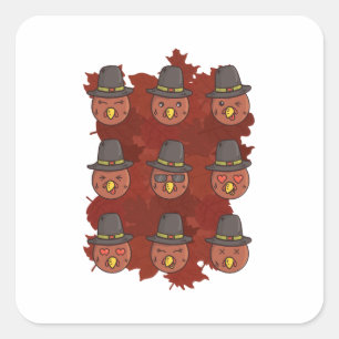 Adesivo Quadrado Emoji Rosto de Peru de Ação de Graças