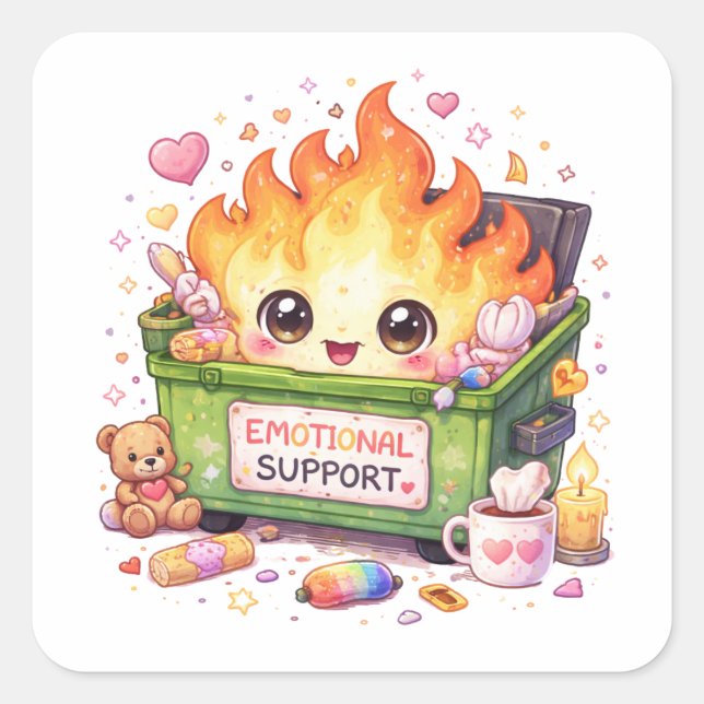 Adesivo Quadrado Emotional Support Fire Sticker (Frente)