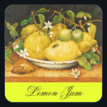 ADESIVO QUADRADO EMPERRAMENTO DE LEMÃO FRUTA DA SEASON, PRESERVA, J<br><div class="desc">Limões amarelos verdes e flores brancas de limão. Uma coleção clássica,  bela e elegante de vida morta criada com a elaboração digital das miniaturas Renascentistas de Florença.</div>
