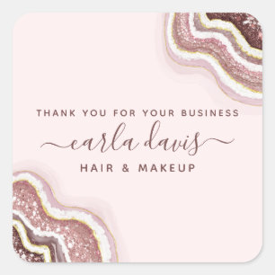 Adesivo Quadrado Empresa de Geodo de Agitação Rosa Brilhante Dourad