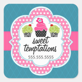 Adesivo Quadrado Empresa de panificação de Cupcakes de chá rosa