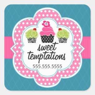 Adesivo Quadrado Empresa de panificação de Cupcakes de chá rosa