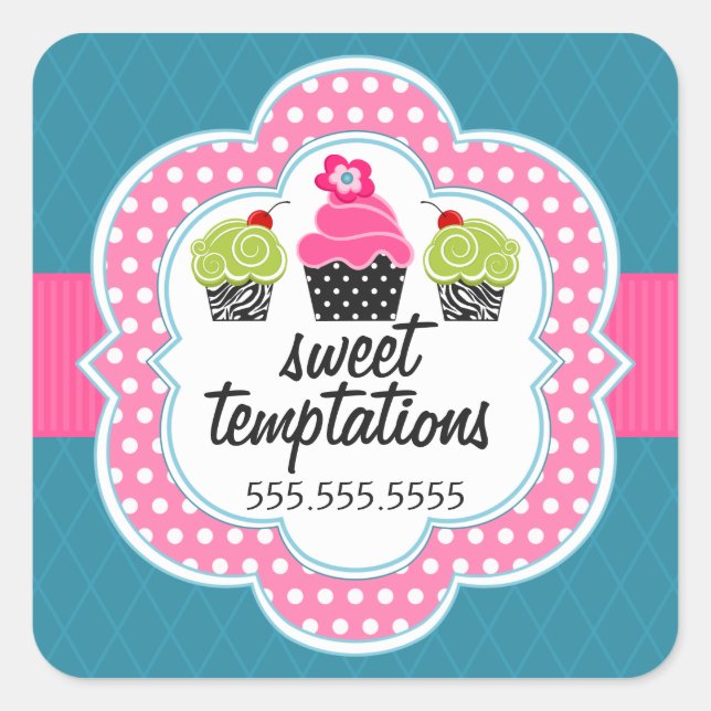 Adesivo Quadrado Empresa de panificação de Cupcakes de chá rosa (Frente)